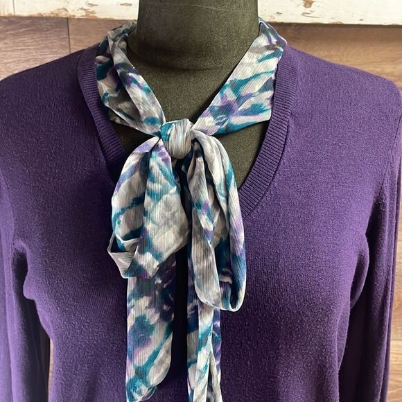 Liz Claiborne Classy Petite Ladies Sweater w/ attch’d scarf Purple&Teal Size PL - Picture 5 of 6